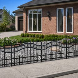 Black Steel Garden Fence Panel with Spear Top Design