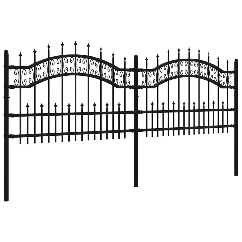 Garden Fence Panel Black Spear Top Steel Outdoor Backyard Perimeter Barrier