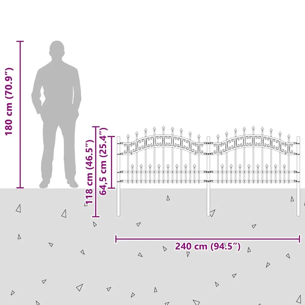 Garden Fence Panel Black Spear Top Steel Outdoor Backyard Perimeter Barrier