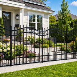 Sturdy Black Steel Garden Fence Panel with Spear Top