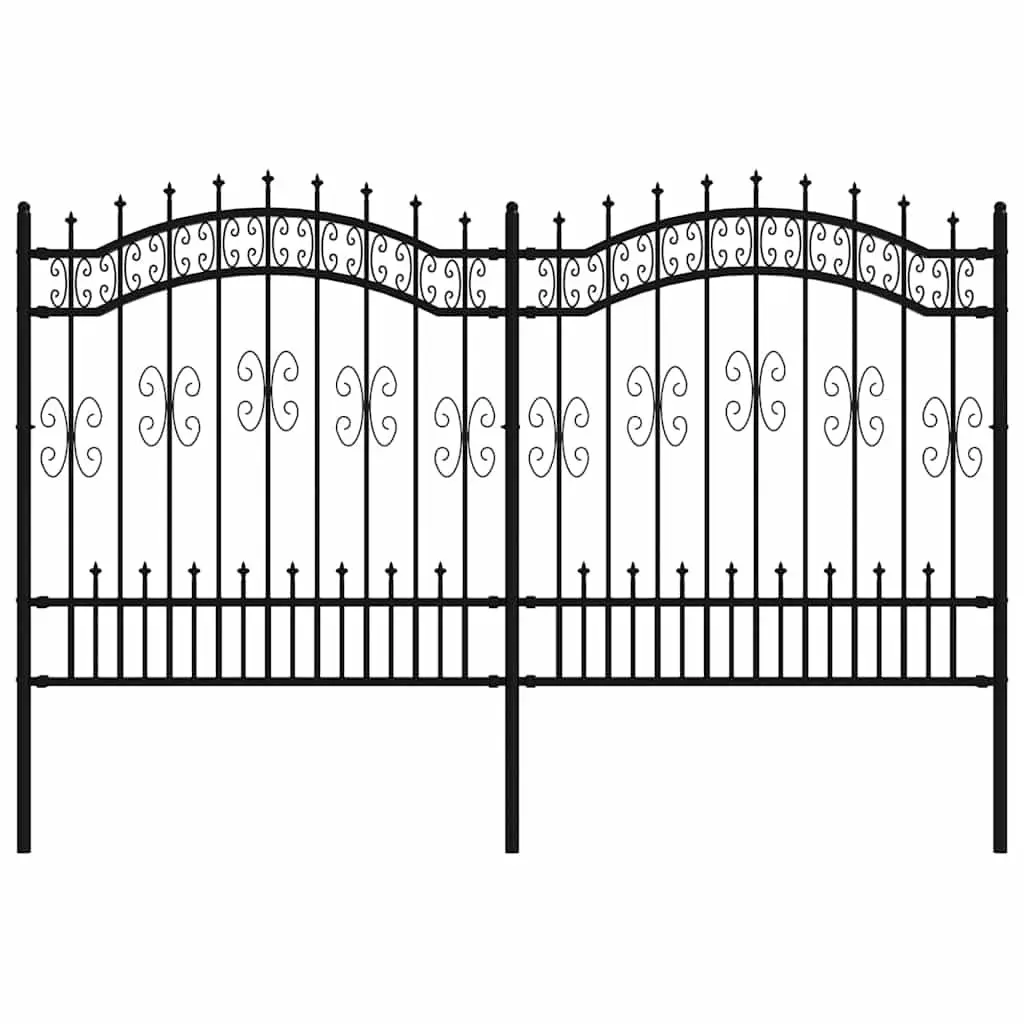 Garden Fence Panel Powder-coated Steel 240 cm x 125 cm Black