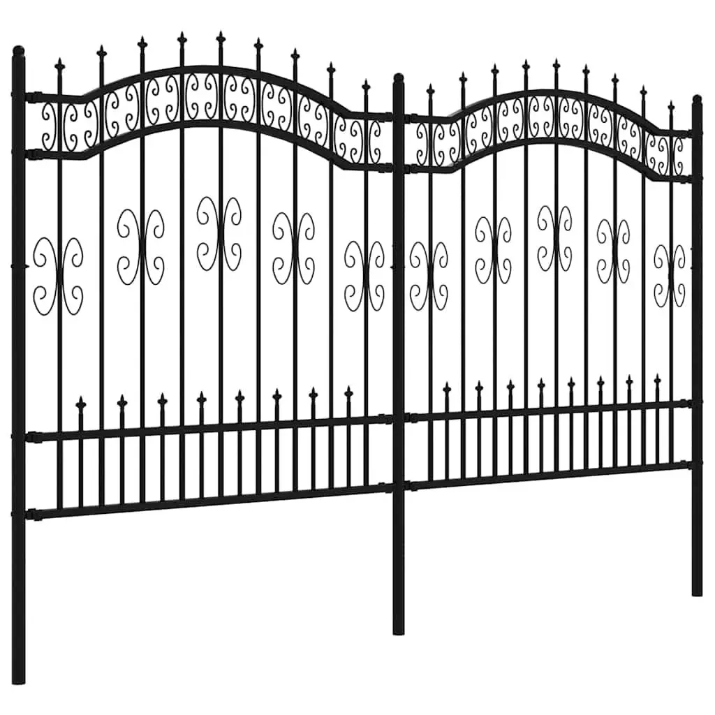 Garden Fence Panel Powder-coated Steel 240 cm x 125 cm Black