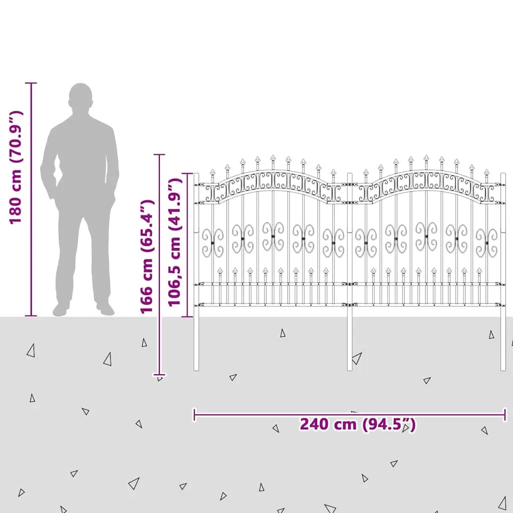 Garden Fence Panel Powder-coated Steel 240 cm x 125 cm Black