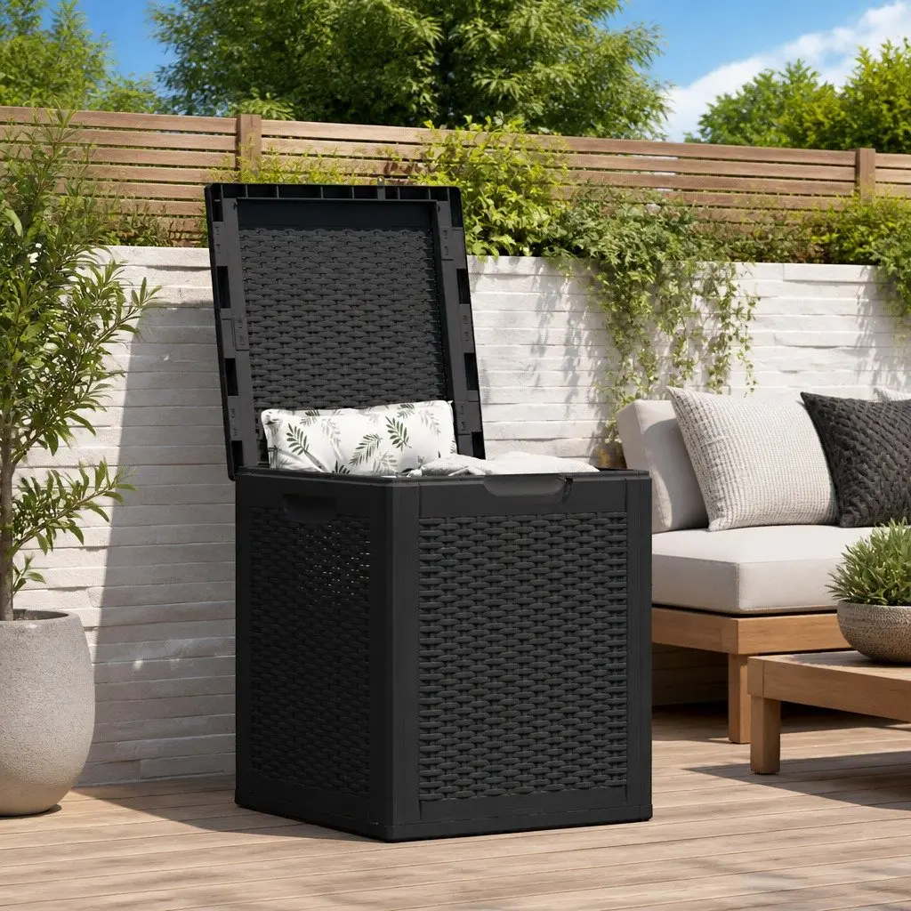 Garden Storage Box PP 90L Black Weather-Resistant Container