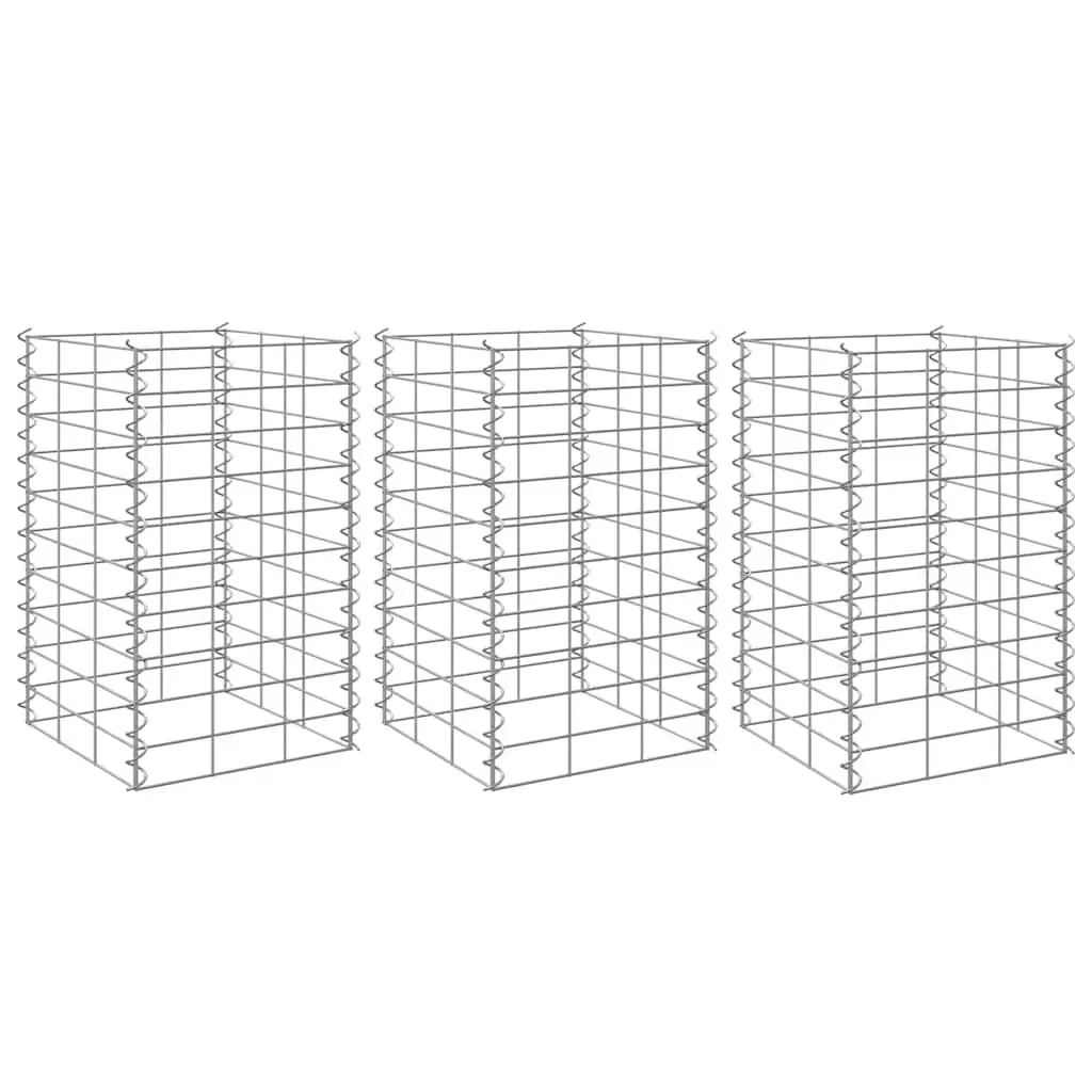 Gabion Raised Beds Iron 30x30x50 cm Silver 3 Piece Garden Planter Retaining Wall Basket