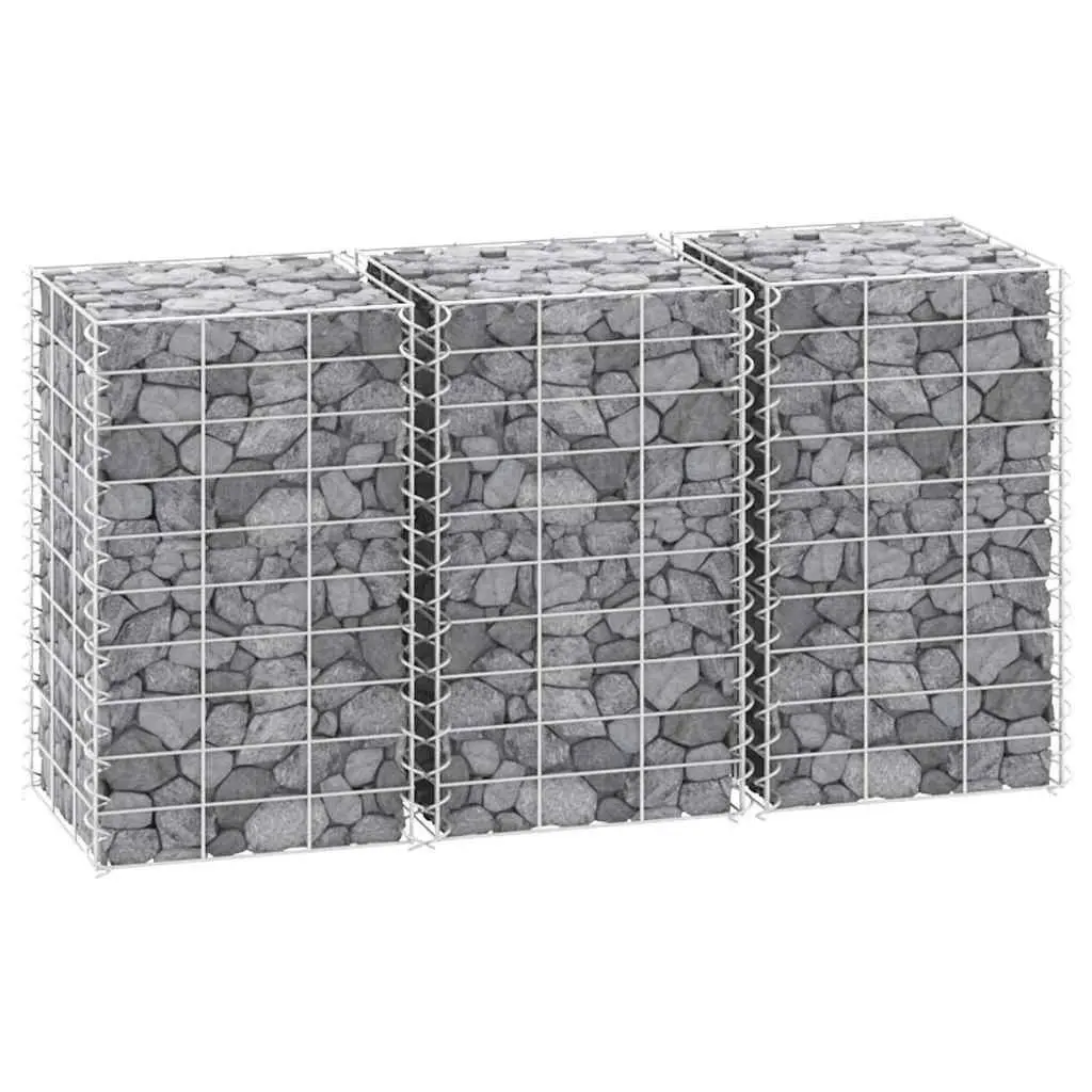 Gabion Raised Beds Iron 30x30x50 cm Silver 3 Piece Garden Planter Retaining Wall Basket