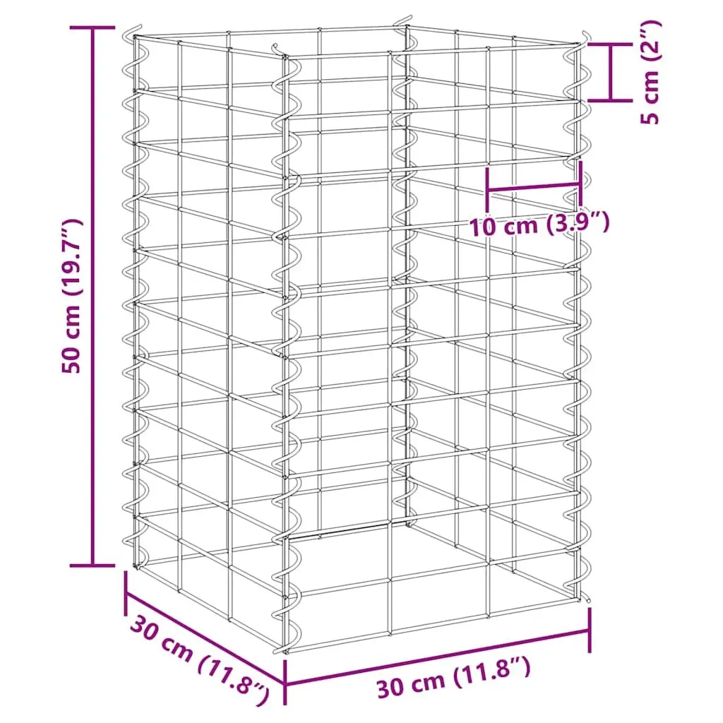 Gabion Raised Beds Iron 30x30x50 cm Silver 3 Piece Garden Planter Retaining Wall Basket
