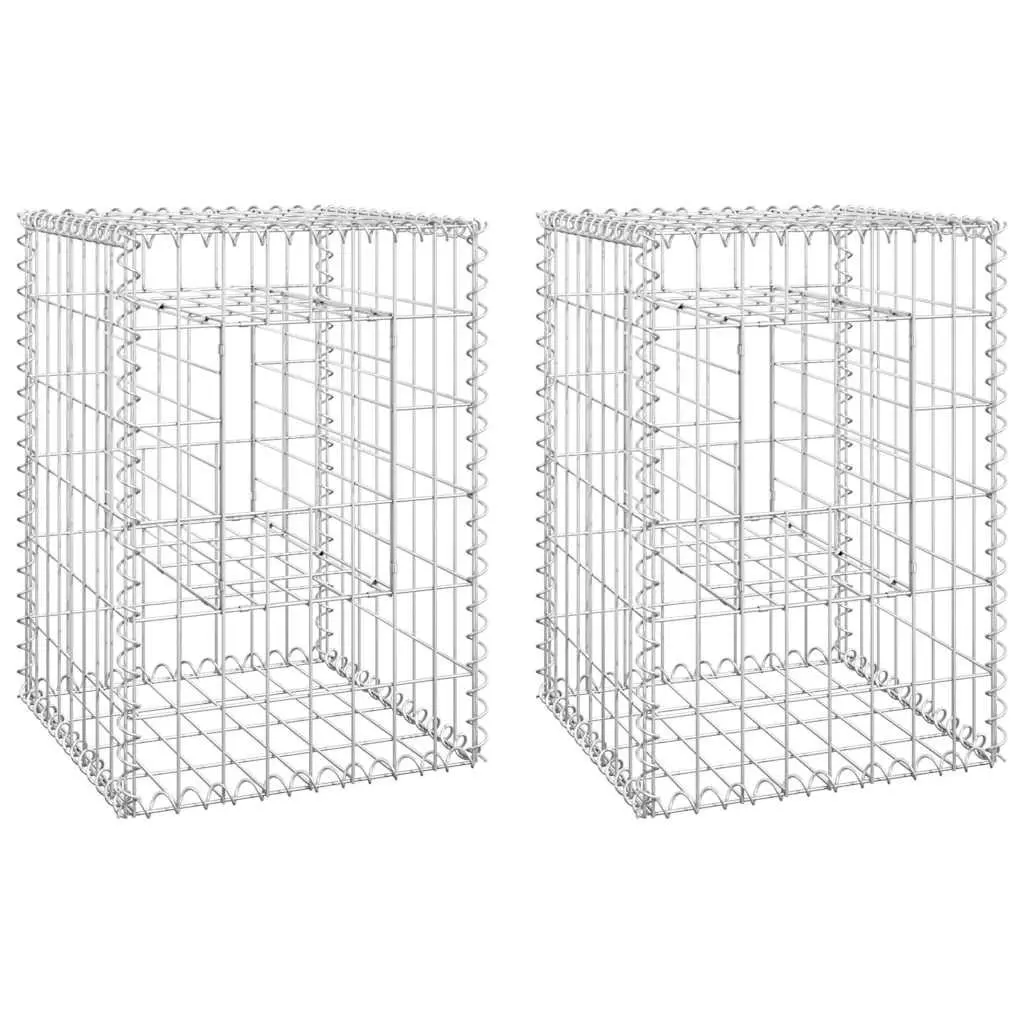 Gabion Basket Iron 40x40x60 cm Silver Garden Fence Patio Decoration