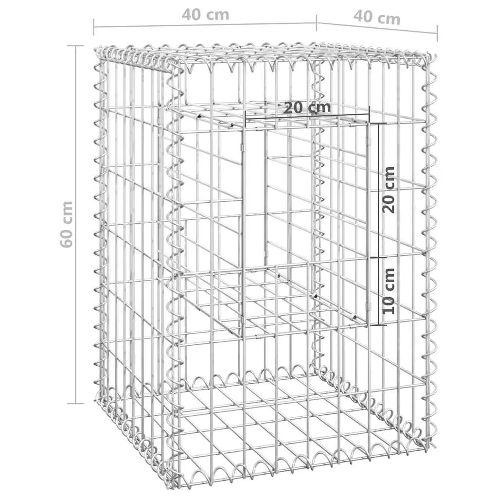 Gabion Basket Iron 40x40x60 cm Silver Garden Fence Patio Decoration