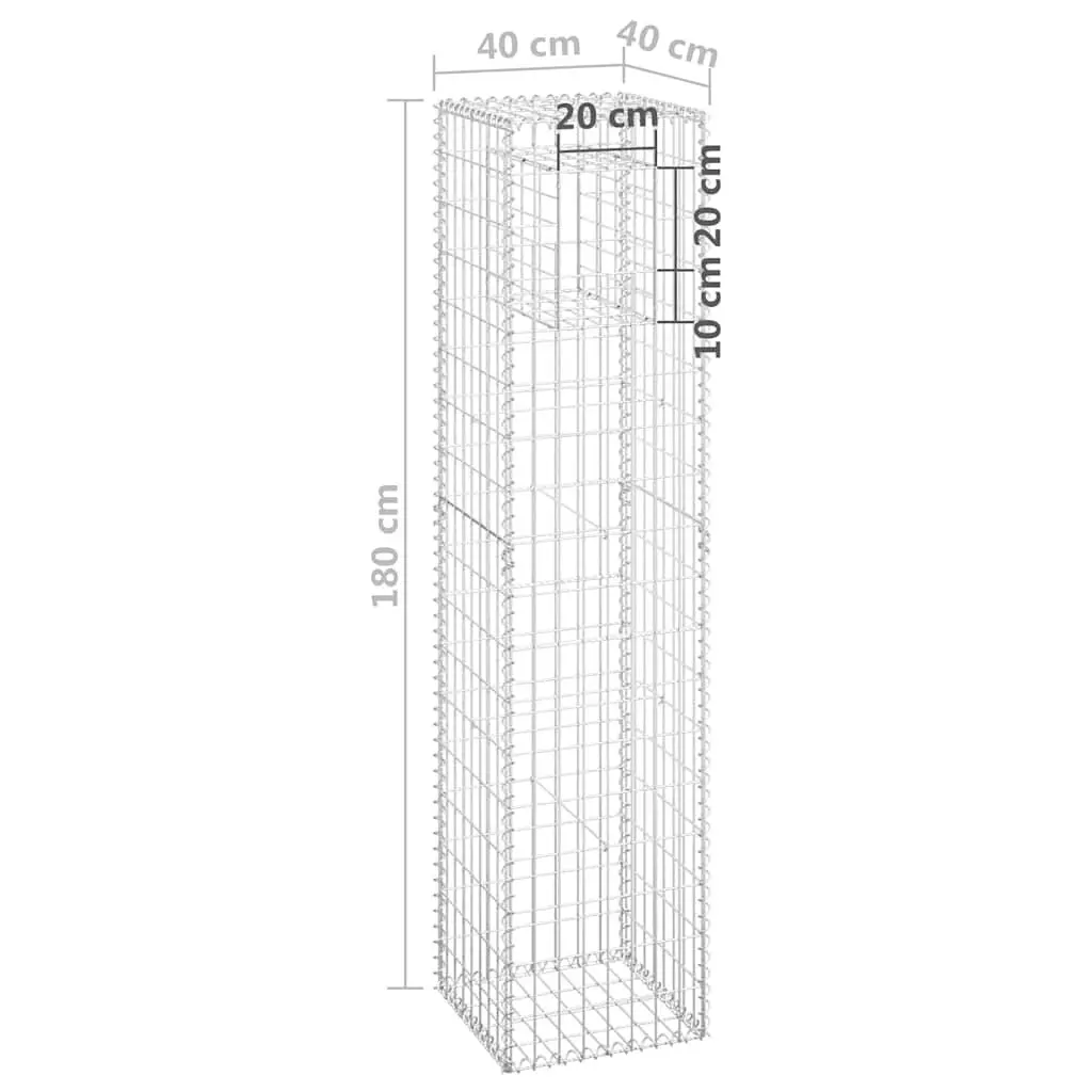 Gabion Basket Post Iron 40x40x180 cm Silver Garden Fence Barrier