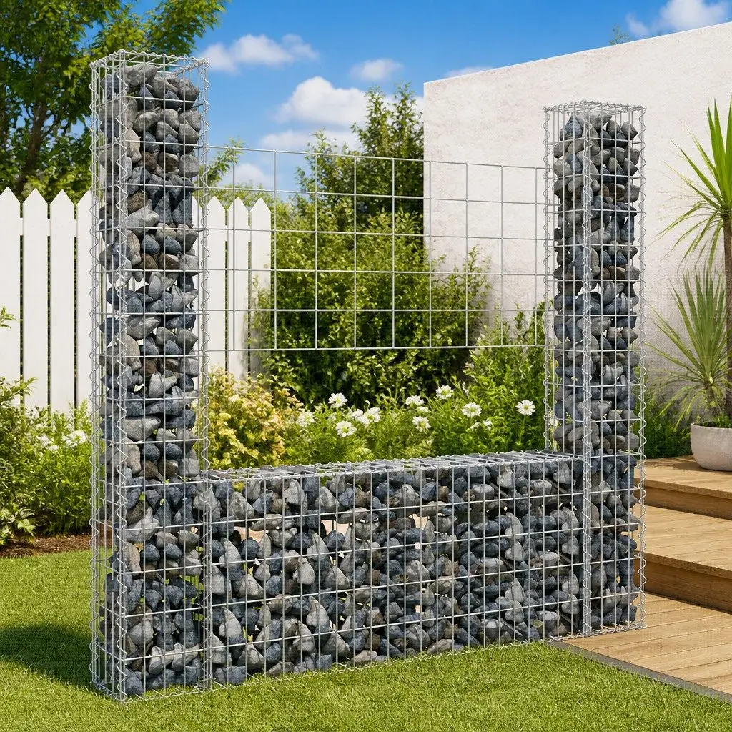 U-Shape Silver Gabion Basket with 2 Posts for Retaining Walls