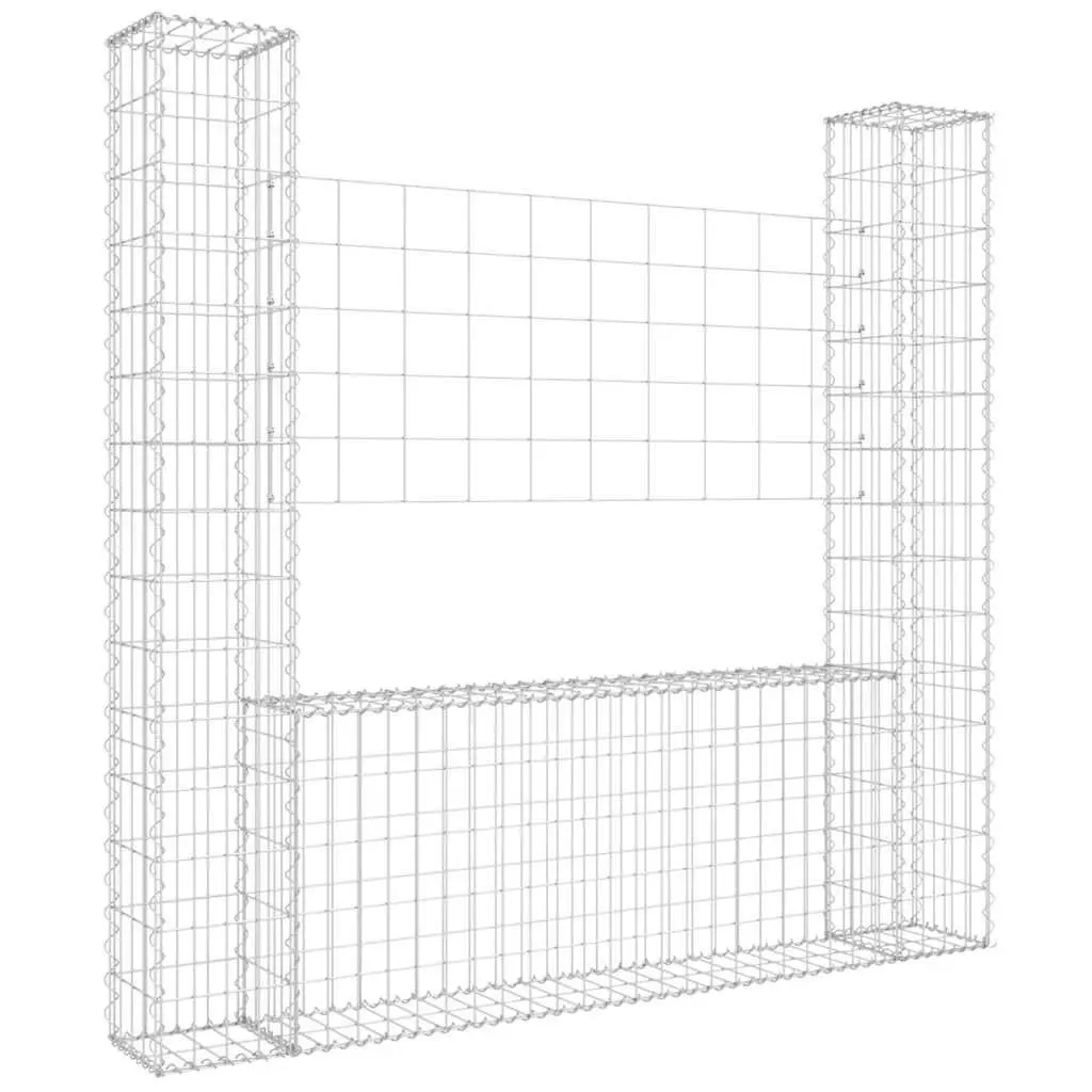 U-Shape Silver Gabion Basket with 2 Posts for Retaining Walls