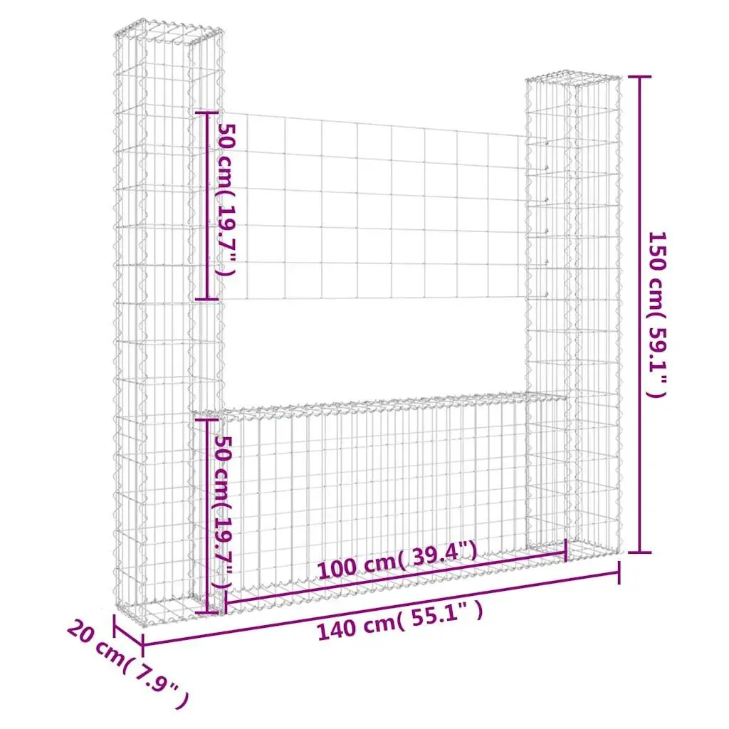 U-Shape Silver Gabion Basket with 2 Posts for Retaining Walls