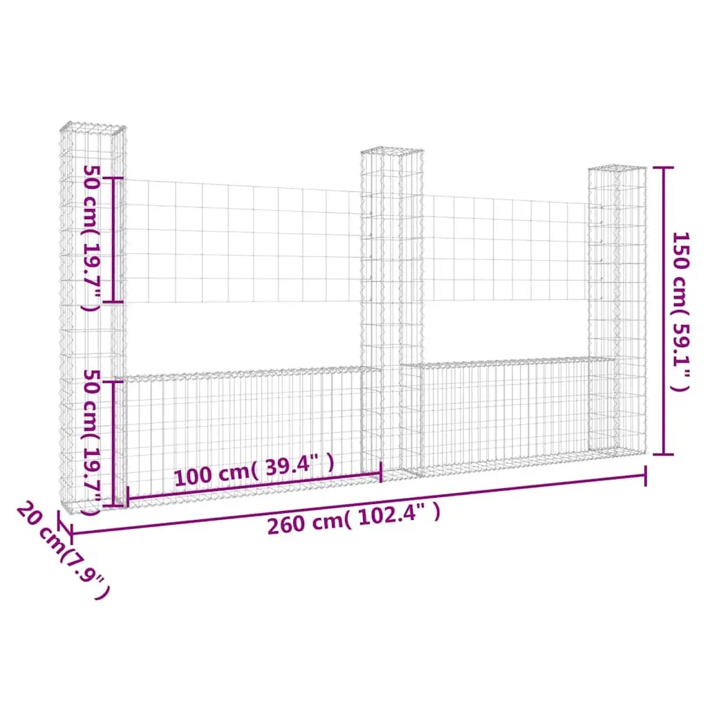 U-Shape Gabion Basket with Posts for Landscaping