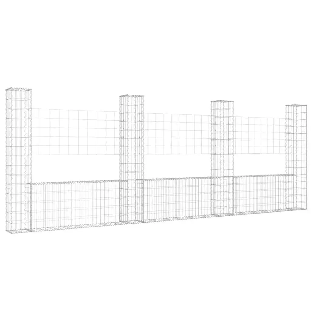 Gabion Basket Fence Panel U-Shape 380x20x150cm Welded Mesh Silver with 4 Posts for Retaining Wall Garden Applications