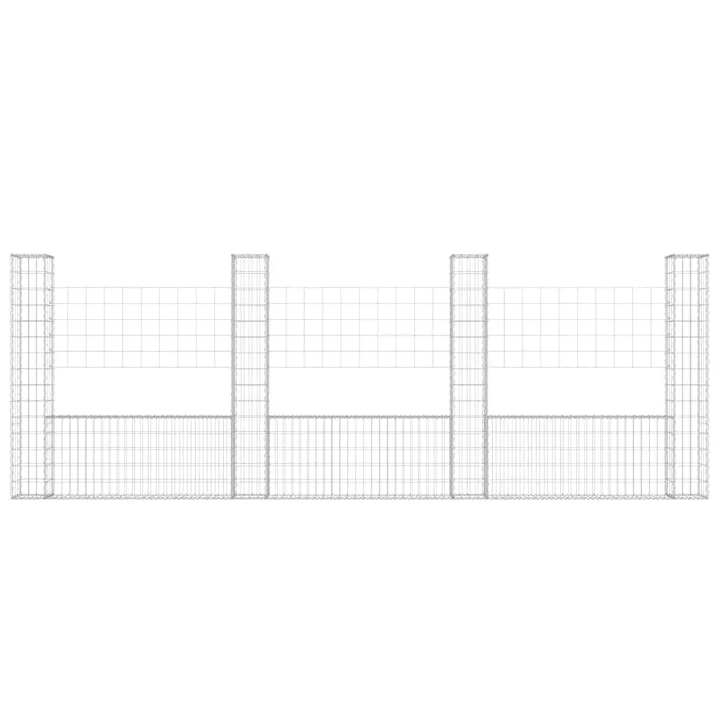 Gabion Basket Fence Panel U-Shape 380x20x150cm Welded Mesh Silver with 4 Posts for Retaining Wall Garden Applications