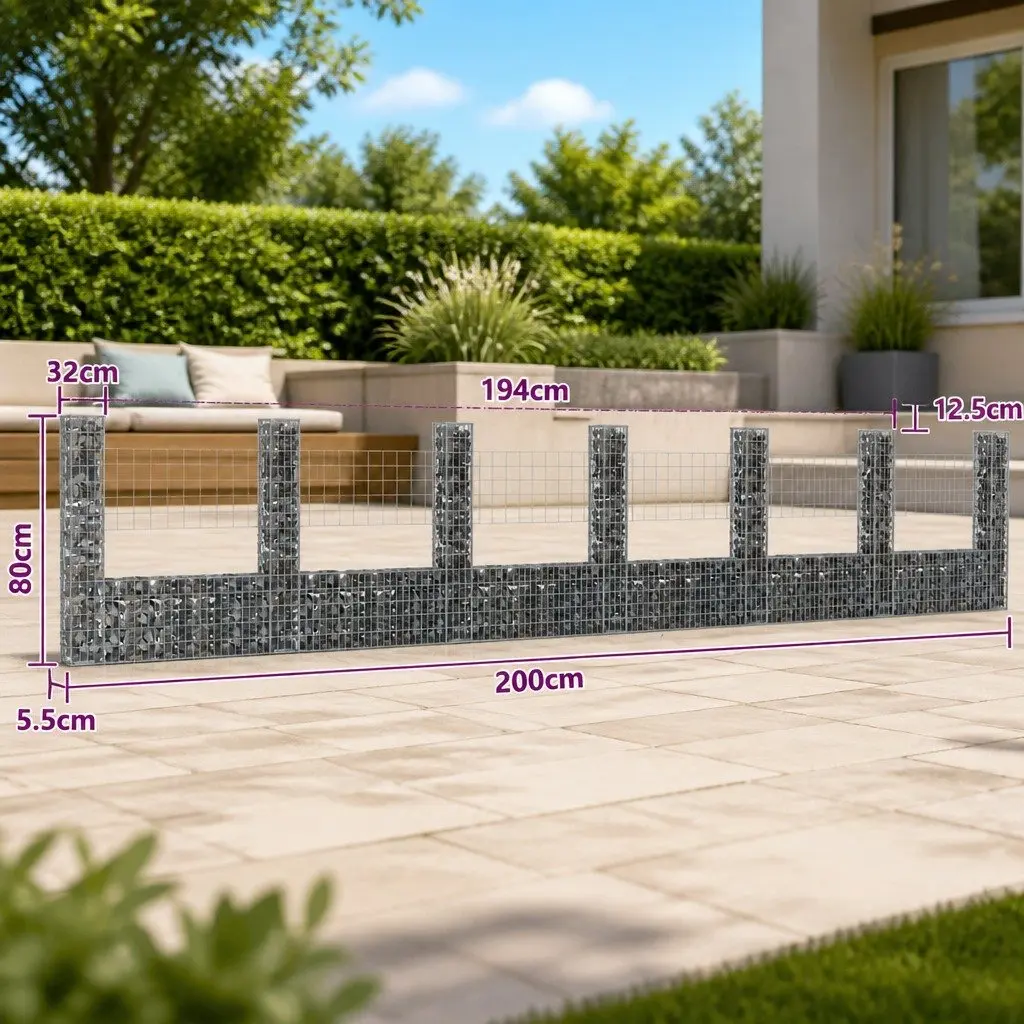 U-Shape Gabion Basket with 7 Iron Posts for Retaining Wall
