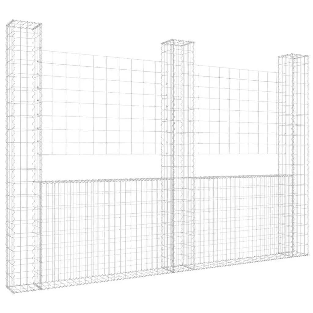 U-Shape Gabion Basket Iron 260x20x200cm Silver with 3 Posts