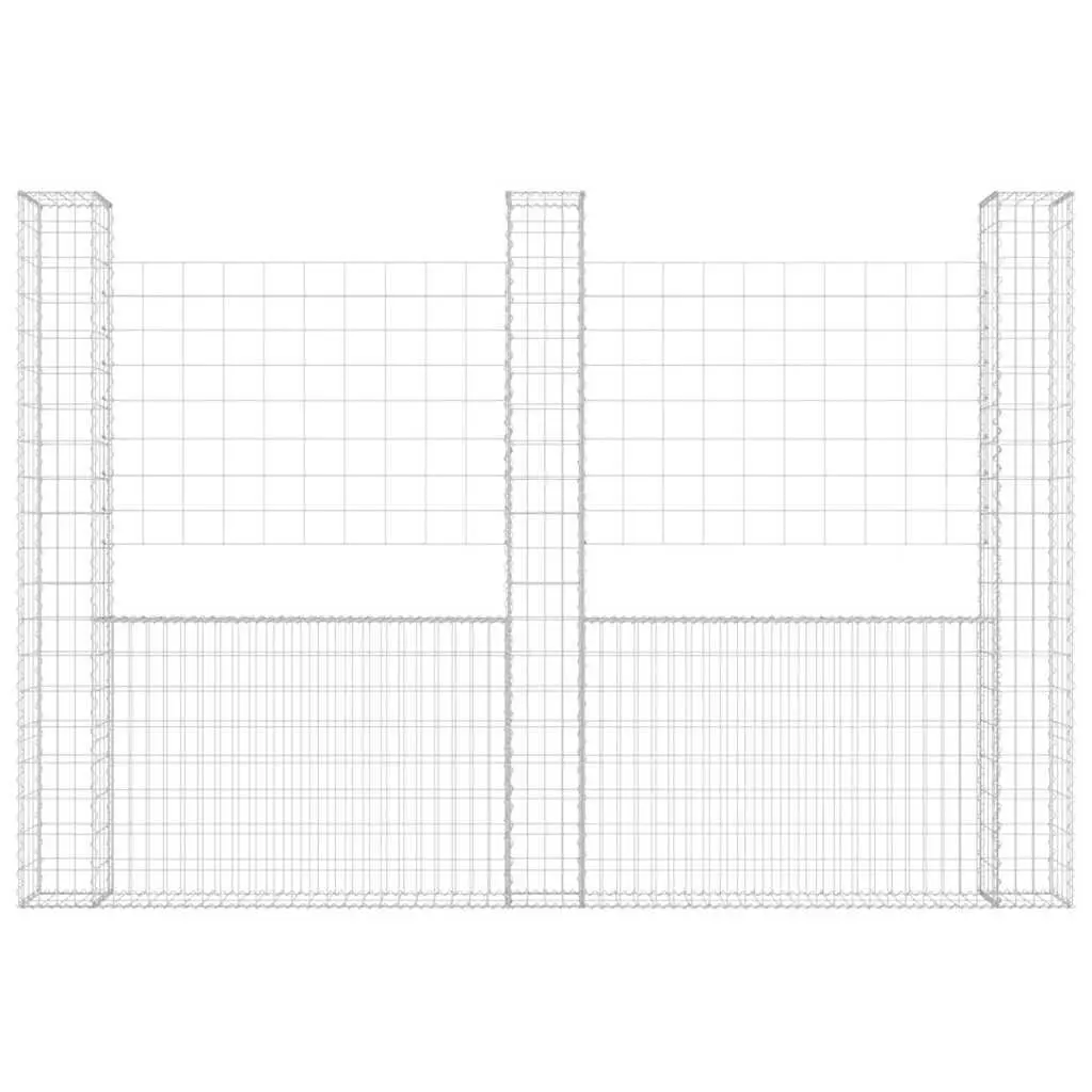 U-Shape Gabion Basket Iron 260x20x200cm Silver with 3 Posts
