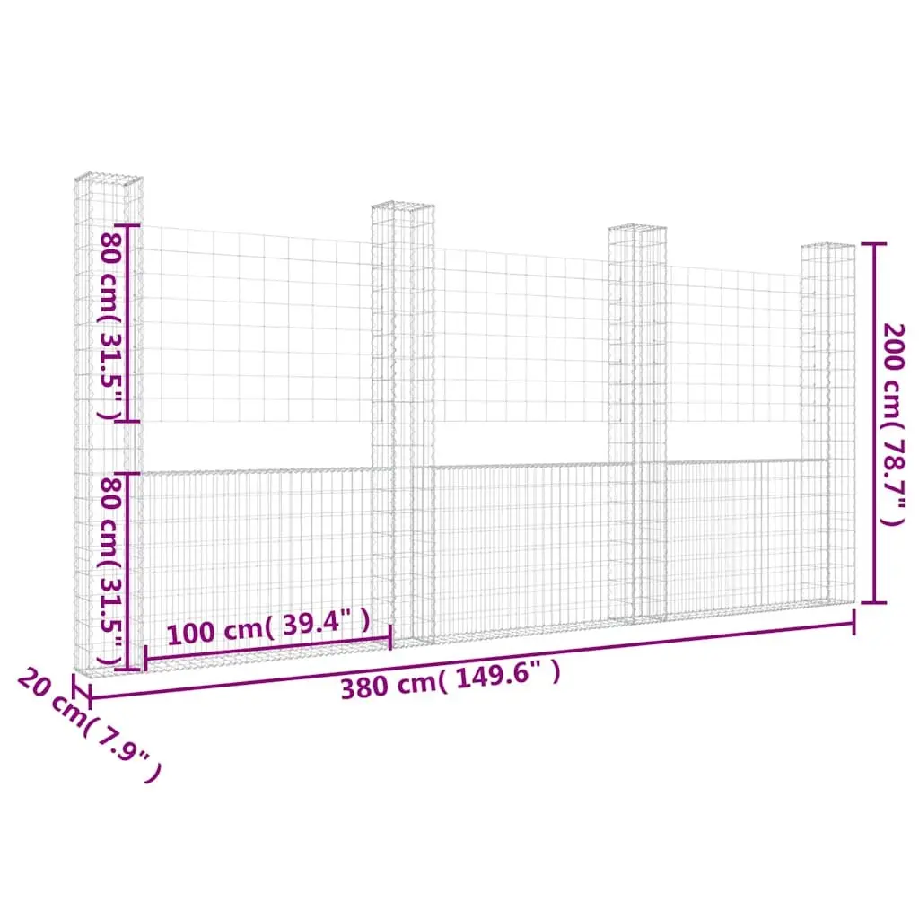 U-Shape Gabion Basket Fence Panel with 4 Posts