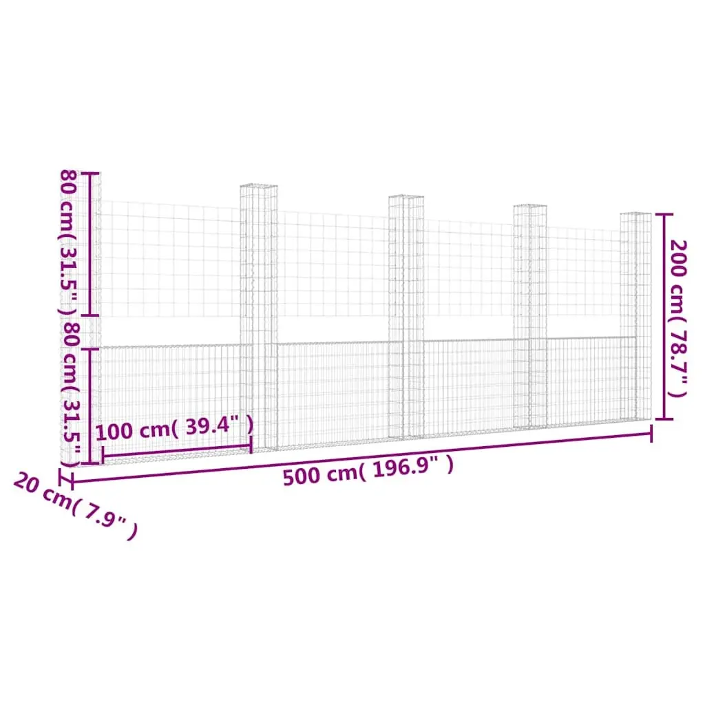 U-Shape Gabion Basket with 5 Posts for Retaining Wall