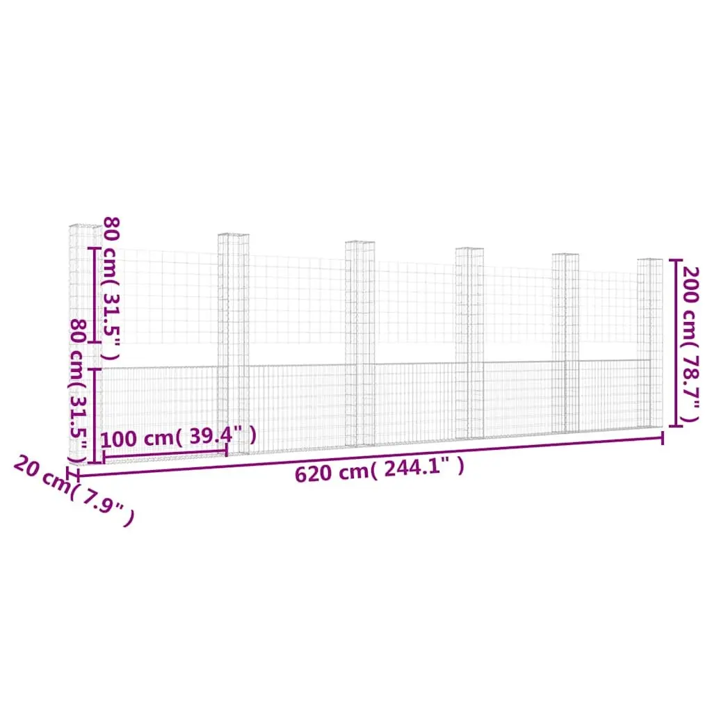 U-Shape Gabion Basket Fence Panel with 6 Iron Posts