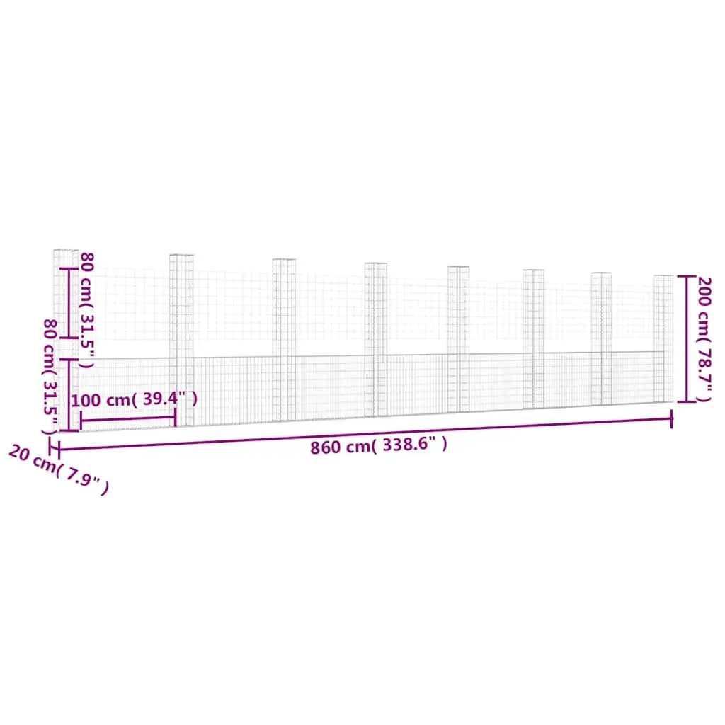 U-Shape Gabion Basket with 8 Posts for Fencing