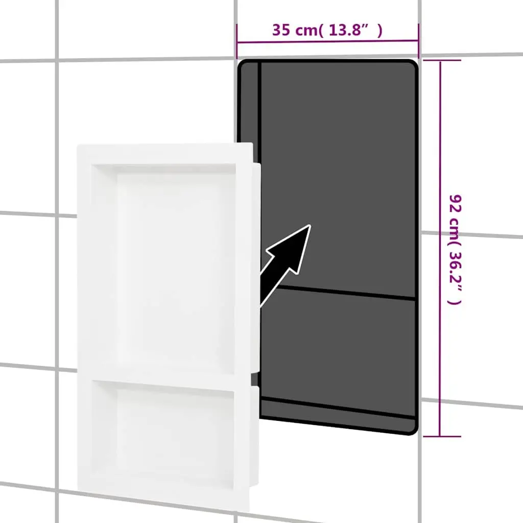 Shower Niche 2 Compartments White Bathroom Storage Wall Mounted Shelf Unit