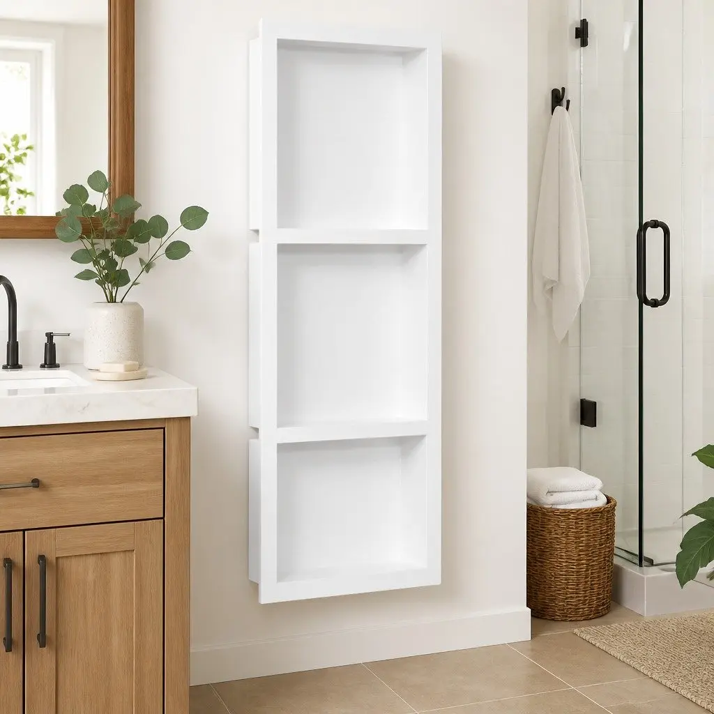 High Gloss White Shower Niche with 3 Compartments