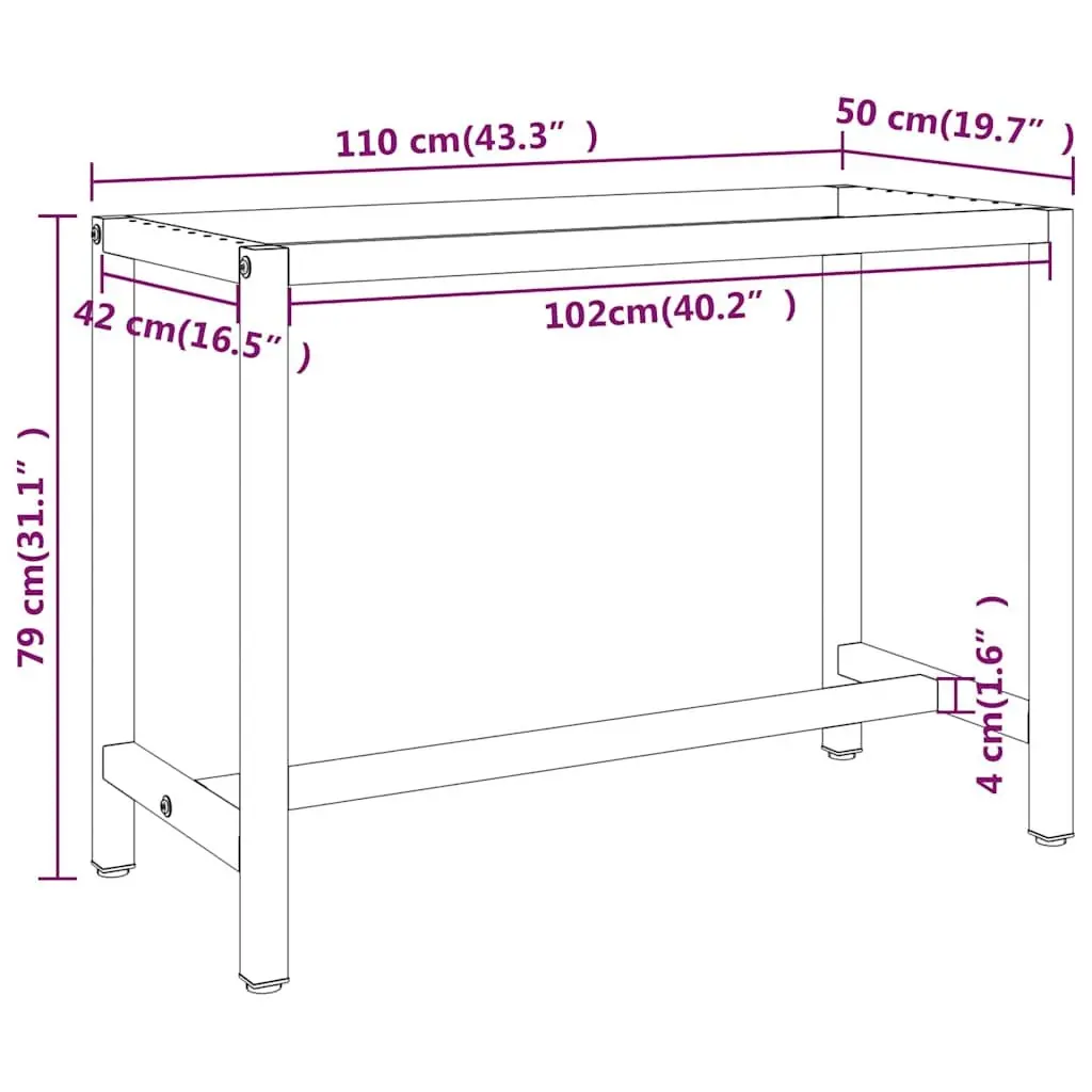 Work Bench Frame Metal Heavy Duty 110x50x79cm Black