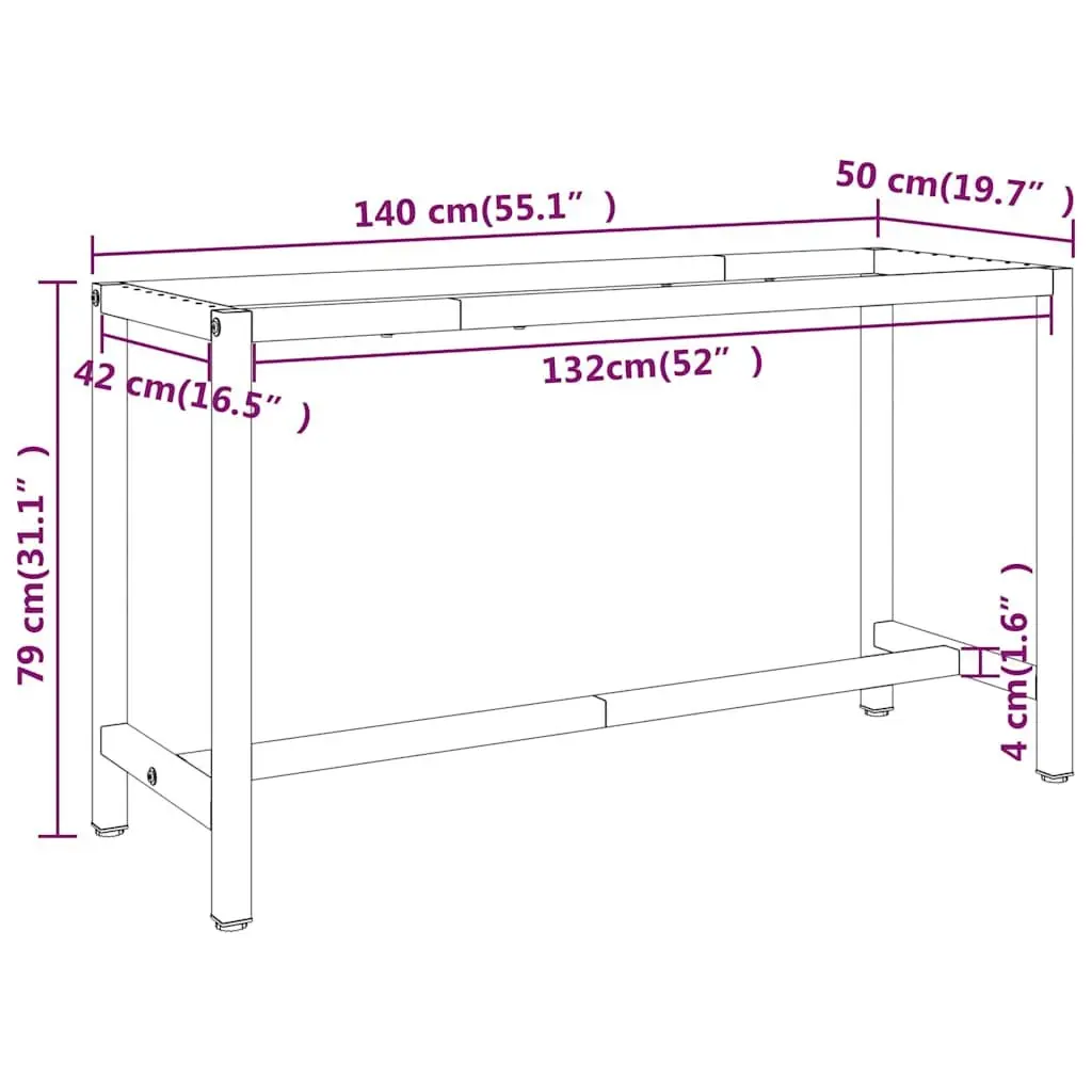 Work Bench Frame Metal 140 x 50 x 79 cm Matte Black