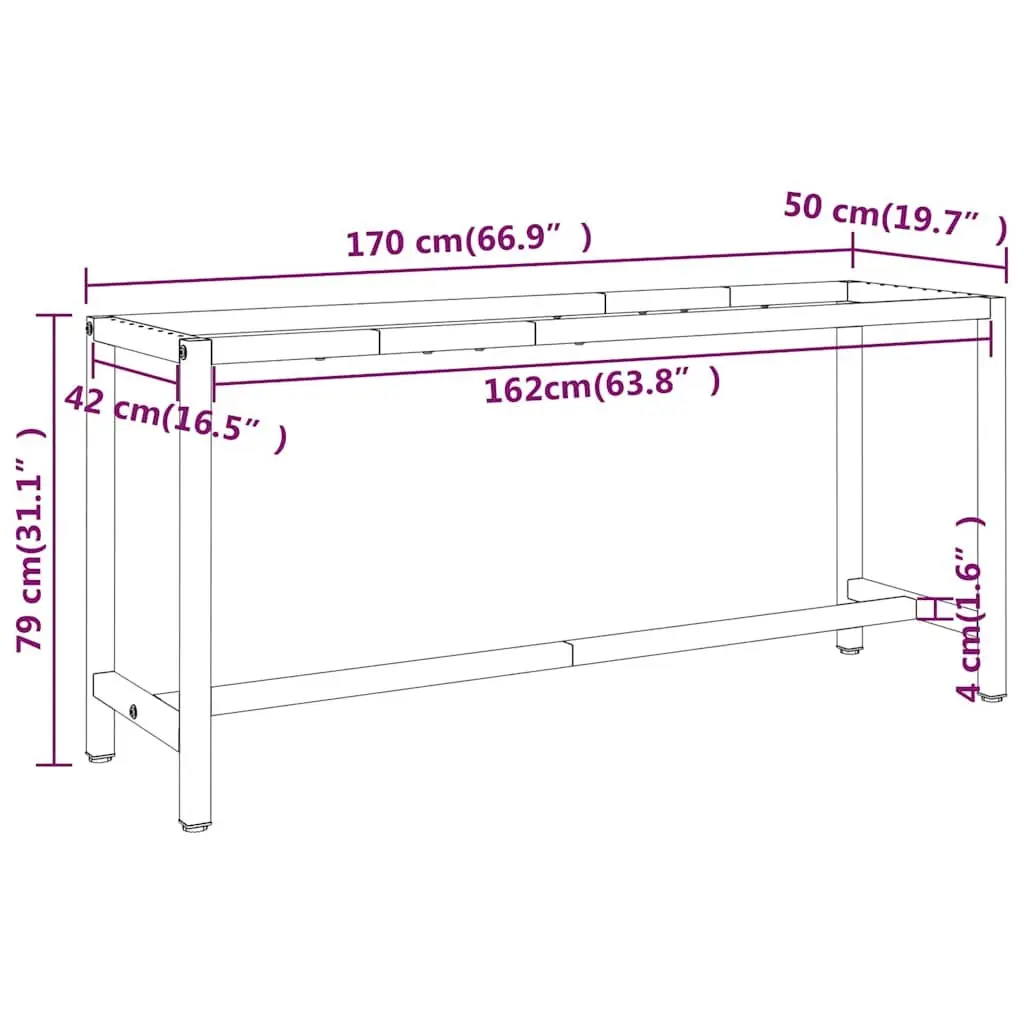 Work Bench Frame Metal Powder Coated Matte Black Red 170x50x79cm
