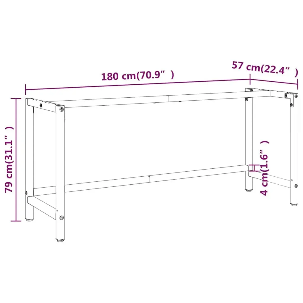 Work Bench Frame Metal 180x57x79cm Matte Black