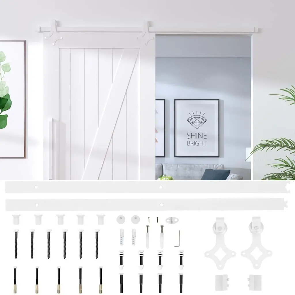 Sliding Door Hardware Kit Powder-coated Steel 183cm White Track Rail Floor Guide