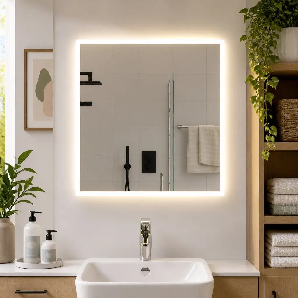 Waterproof LED Bathroom Mirror 60x60 cm with USB Power