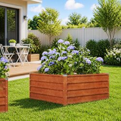 Corten Steel Garden Raised Bed Planter, Durable 100x100x45cm