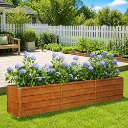 Sturdy Corten Steel Garden Raised Bed Planter 240x40x45 cm