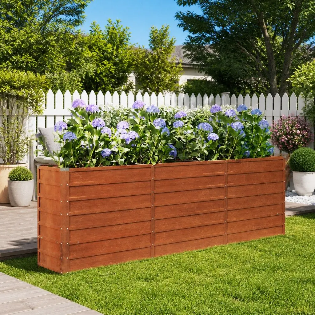 Garden Raised Bed Planter Box Corten Steel 240 x 40 x 77 cm Brown