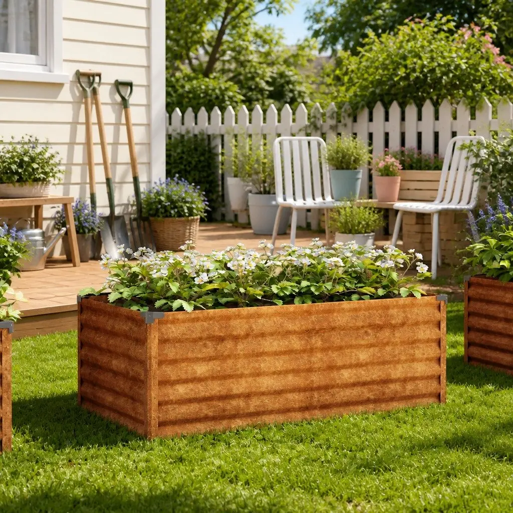 Garden Raised Bed Planter Corten Steel 100x50x36 cm Brown