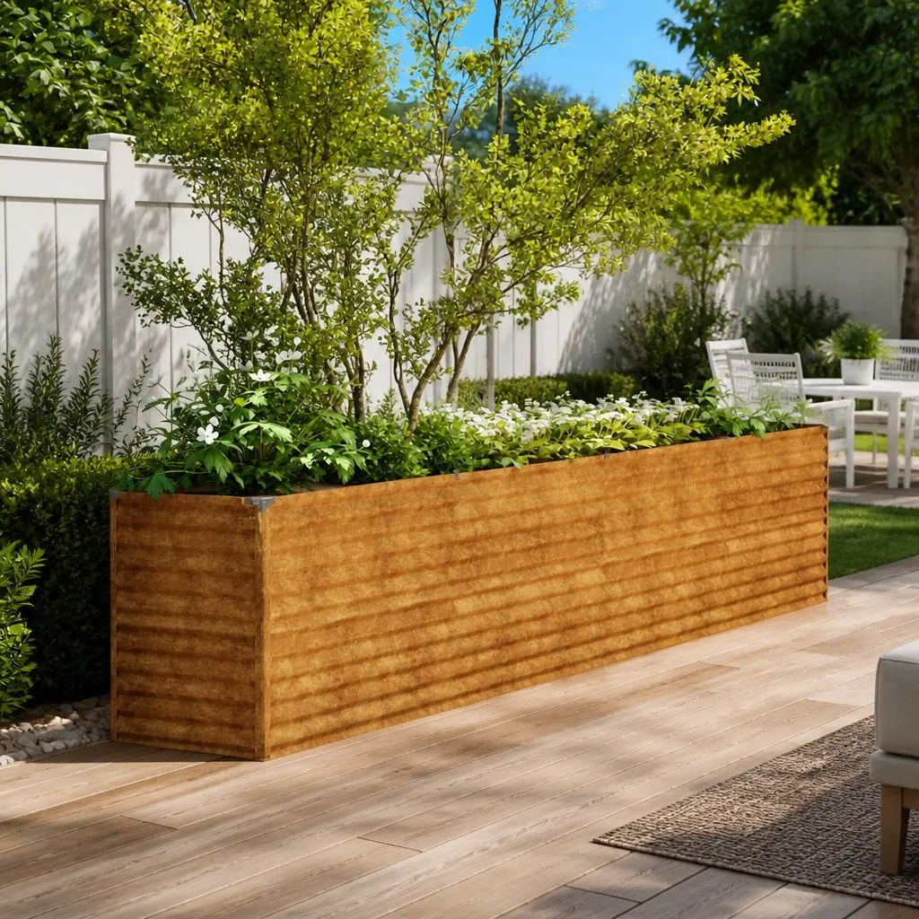 Garden Raised Bed 385x50x69 cm Corten Steel Planter Box Outdoor Garden Bed