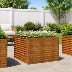 Durable Corten Steel Raised Garden Bed 100x100x69 cm