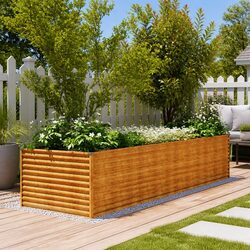 Garden Planter Box Corten Steel Raised Bed Brown 386x100x69cm Outdoor Vegetable Flower