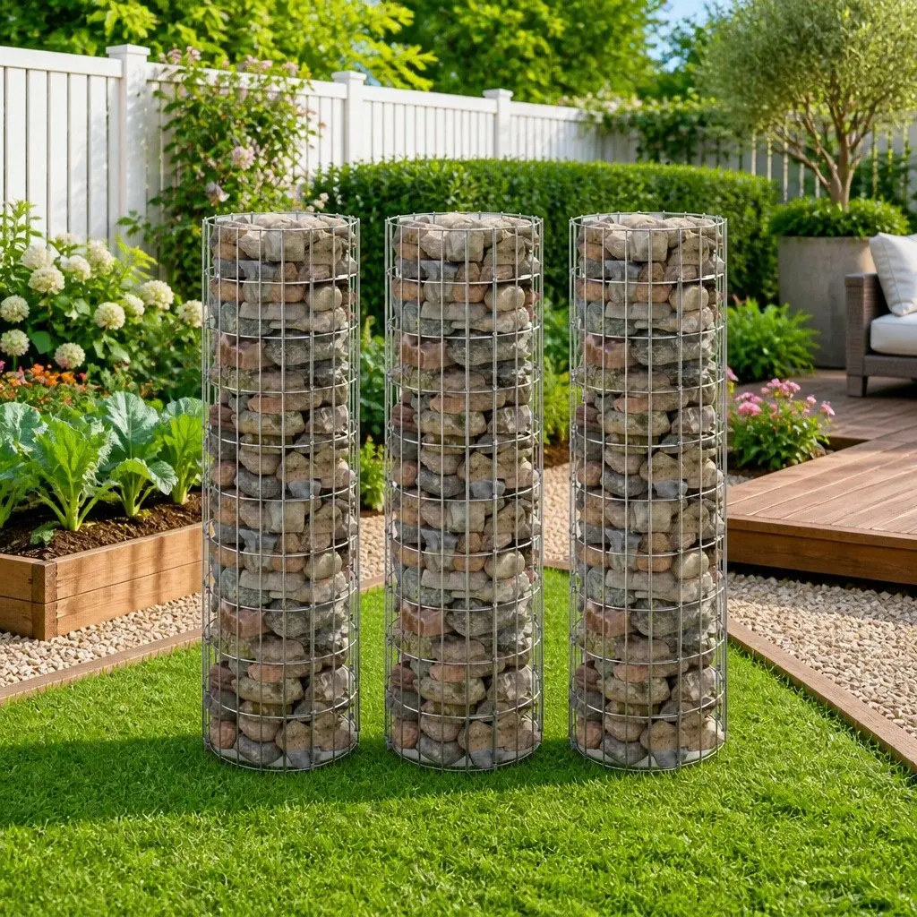 Circular Gabion Raised Beds Galvanised Steel 30 cm Diameter 100 cm Height Silver 3 Piece Set