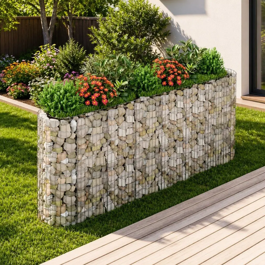 Gabion Raised Bed Galvanised Iron 260 x 50 x 100 cm Silver Garden Planter Flower Border