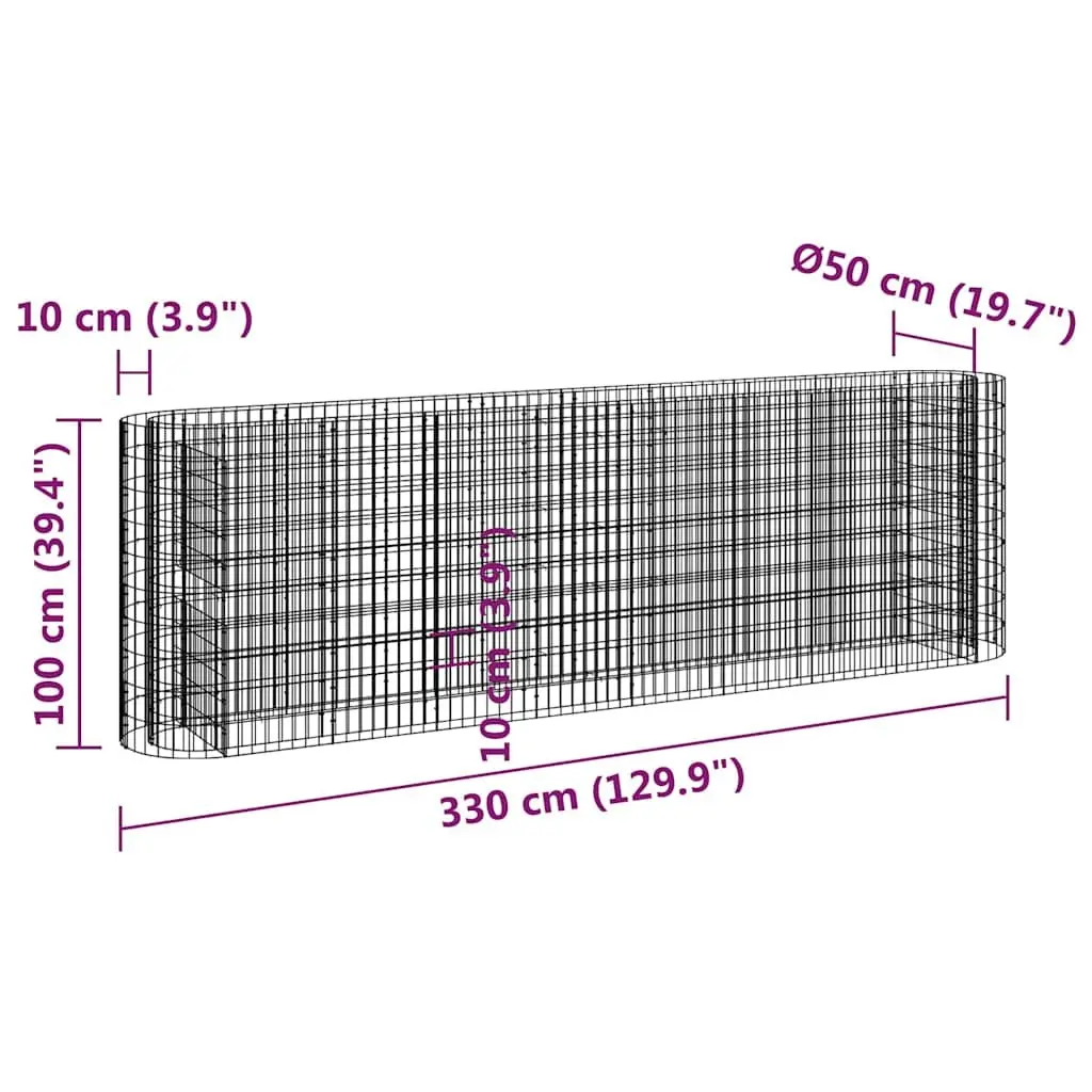 Gabion Raised Bed Galvanised Iron 330x50x100cm Silver