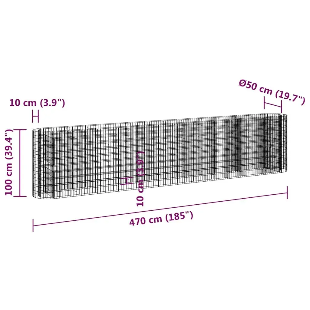 Gabion Raised Garden Bed Planter Galvanised Iron 470x50x100cm Silver