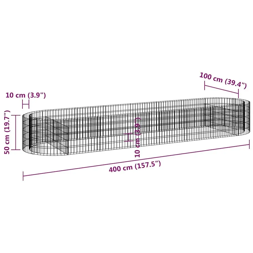 Gabion Raised Bed Galvanised Iron 400x100x50cm Silver