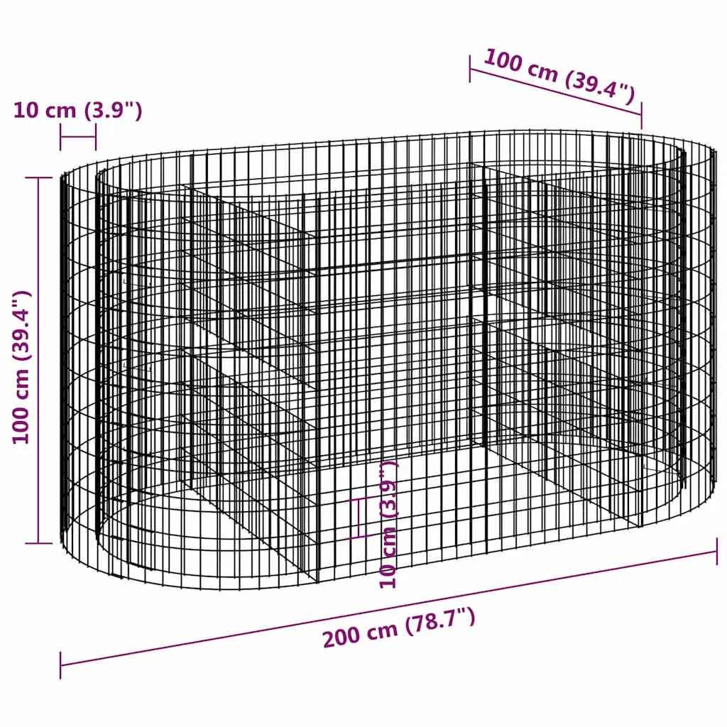 Galvanised Iron Gabion Planter 200x100x100cm Silver Durable Flower Border for Garden and Patio