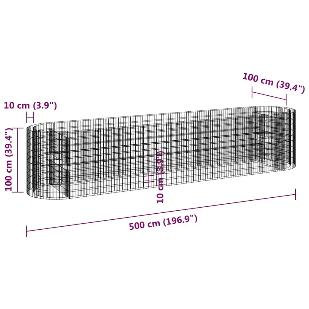 Gabion Raised Bed Planter Box Galvanised Iron 500 x 100 x 100 cm Silver