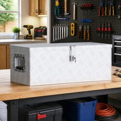 Aluminium Storage Box 70x31x27cm Silver Tool Organiser Lockable Portable Case